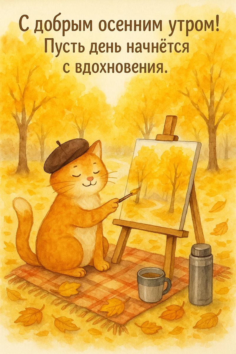 Открытка «Доброе утро, осень». Моя идея, исполненная с помощью нейросети.