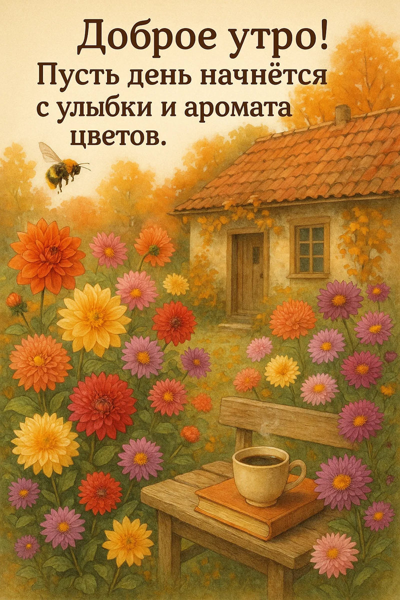 Открытка «Доброе утро, осень». Моя идея, исполненная с помощью нейросети.