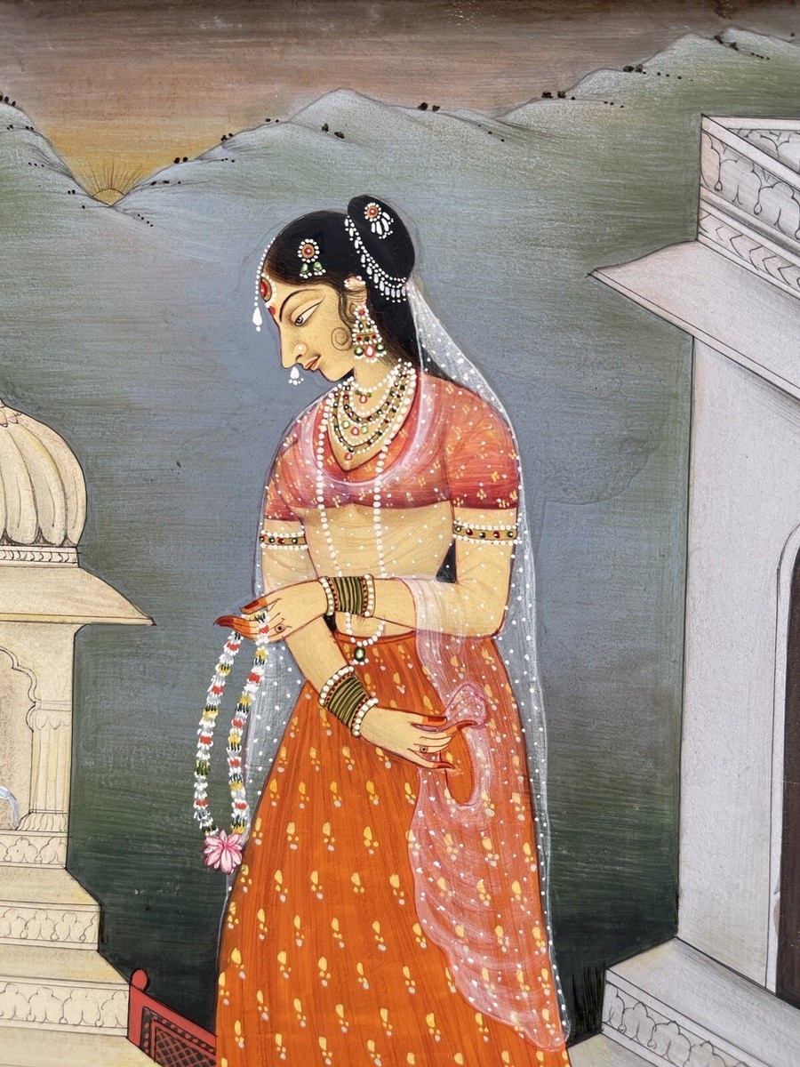 Турчанка глазами индийского художника, XVII век.
Пышное платье, огромные украшения и взгляд, полный загадки. Индийские мастера не видели османок лично, поэтому изображали их как идеал восточной красоты — почти как героиню Болливуда до Болливуда.