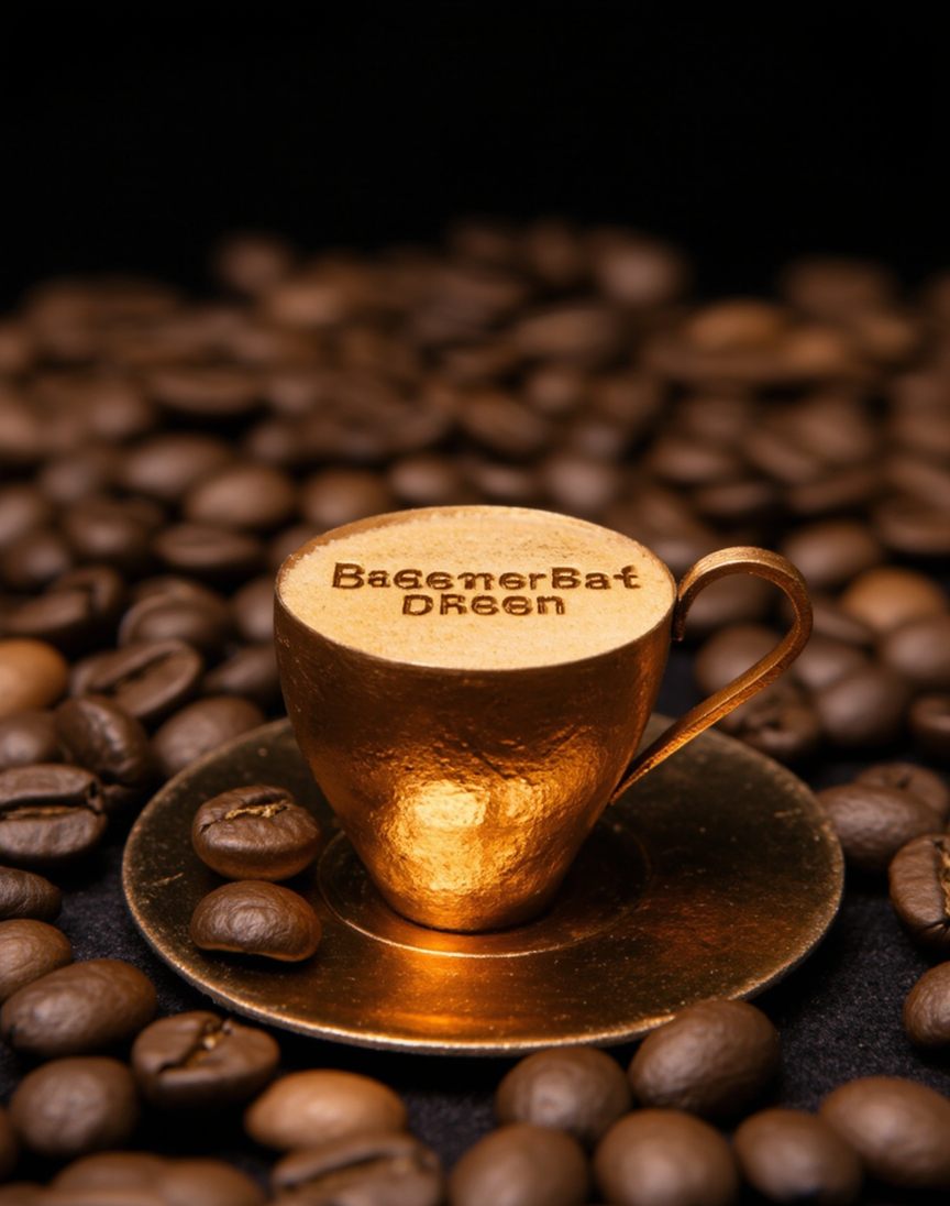 Кофе на кофе в золотой кружке, ИИ