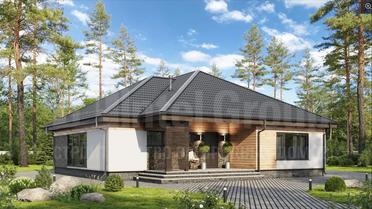 Проект 1-этажного дома Хельсингборг, 154 м2. Стоимость: из газобетона - 7,24 млн. ₽, в каркасной технологии - 6,2 млн. ₽

