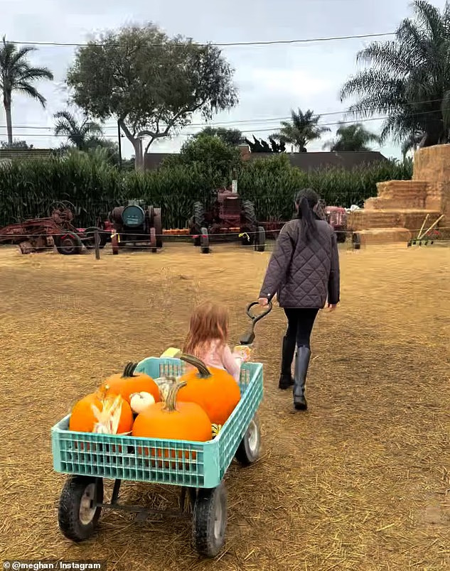 Меган свозила детей на тыквенное поле