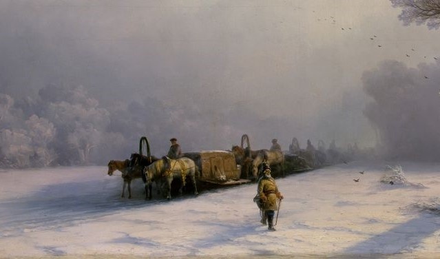 Фрагмент картины Ивана Айвазовского"Зимний обоз в пути" (1857)