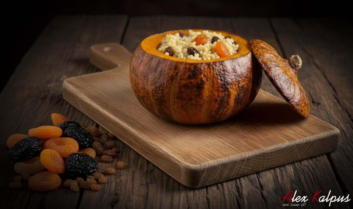 Грузинское блюдо: тыква, тушеная с рисом и изюмом