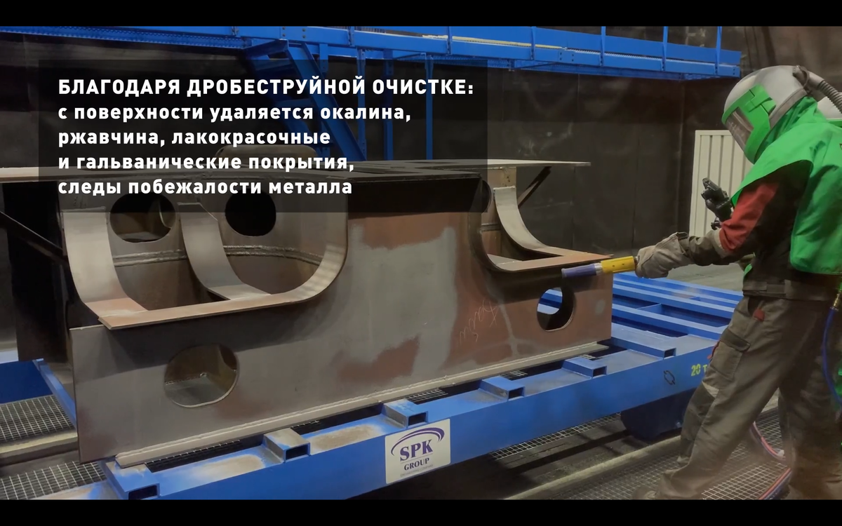 Абразив — мелкая металлическая дробь — подаётся под давлением и ударом очищает металл. На поверхности остаётся чистый, равномерный слой с нужным рельефом.