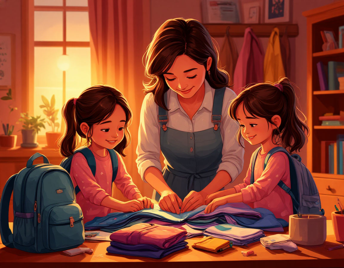 Вечерняя подготовка. Секрет спокойного утра готовится с вечера. Совместная подготовка портфеля и одежды не только экономит время, но и создает атмосферу командной работы и предвкушения беззаботного дня.