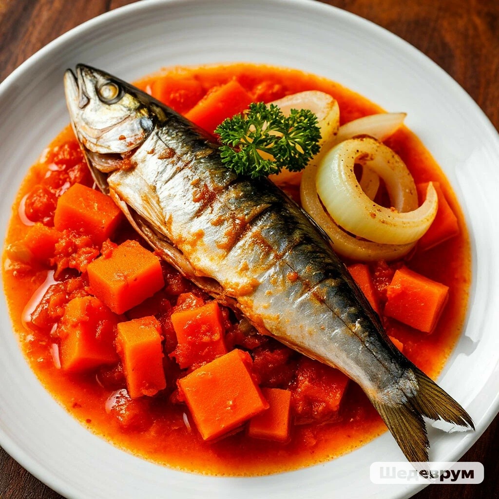 Для приготовления скумбрии, тушеной с луком и морковью, понадобится: