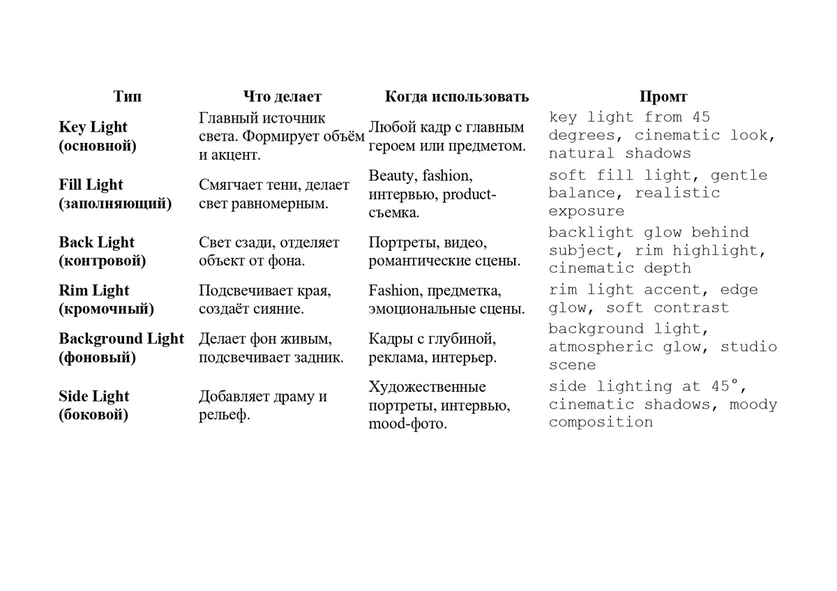 📍Совет: если сомневаешься — начни с Key + Fill + Back. Это «святая троица» света, которая не подводит даже новичков.