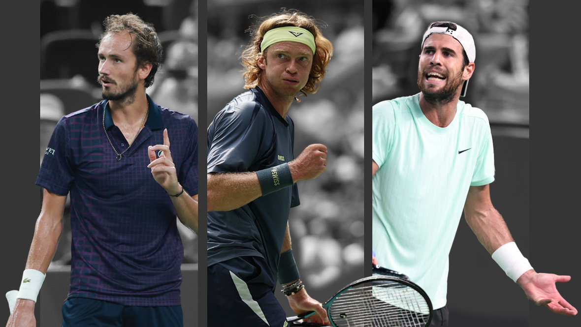    Даниил Медведев, Андрей Рублев и Карен Хачанов. Getty Images