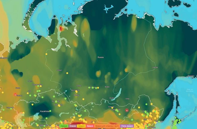 Интерактивная карта загрязнения воздуха IQAir