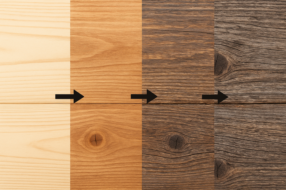 Наглядный пример старения древесины