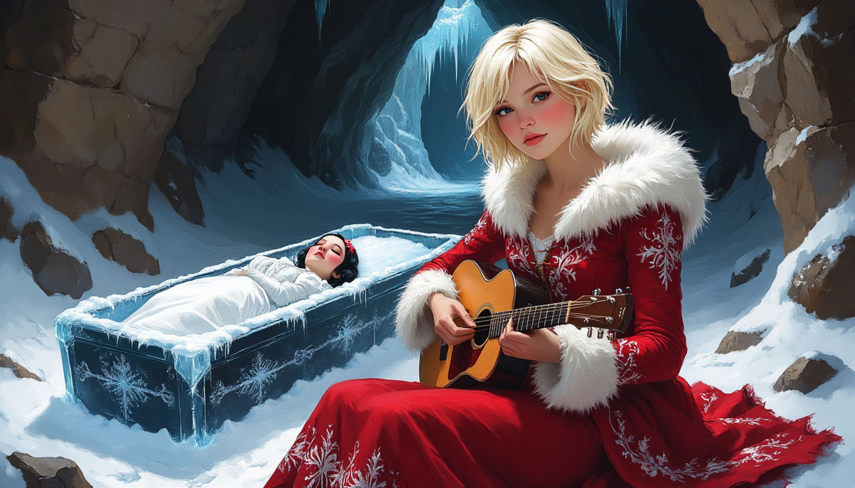 Тело бело как снег, волосы черны как смоль, губы красны как кровь... Изображение от ИИ Шедеврум