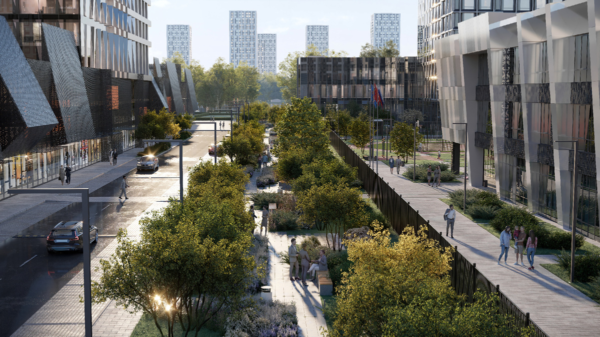 Общественный прогулочный бульвар сверхквартала Upside Towers