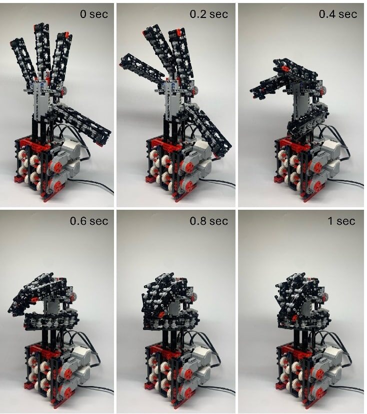    Роборука полностью построена из стандартных деталей LEGO / © Nathan Lepora / arXiv