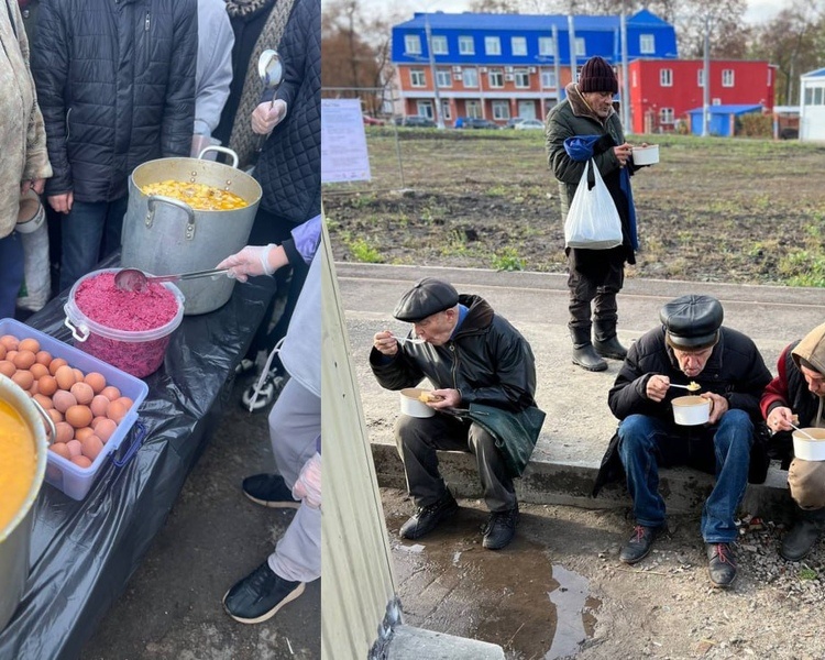     В Курске волонтёры накормили бездомных горячим обедом у вокзала