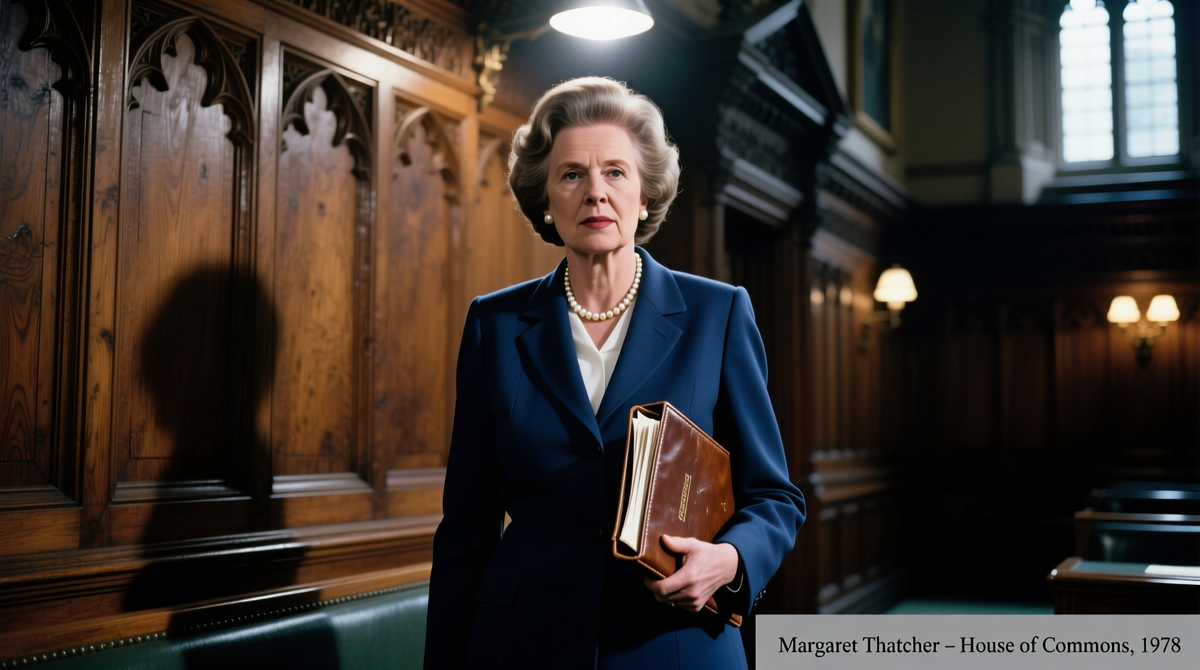 Портрет молодой Маргарет Тэтчер в палате общин, конец 1970-х.