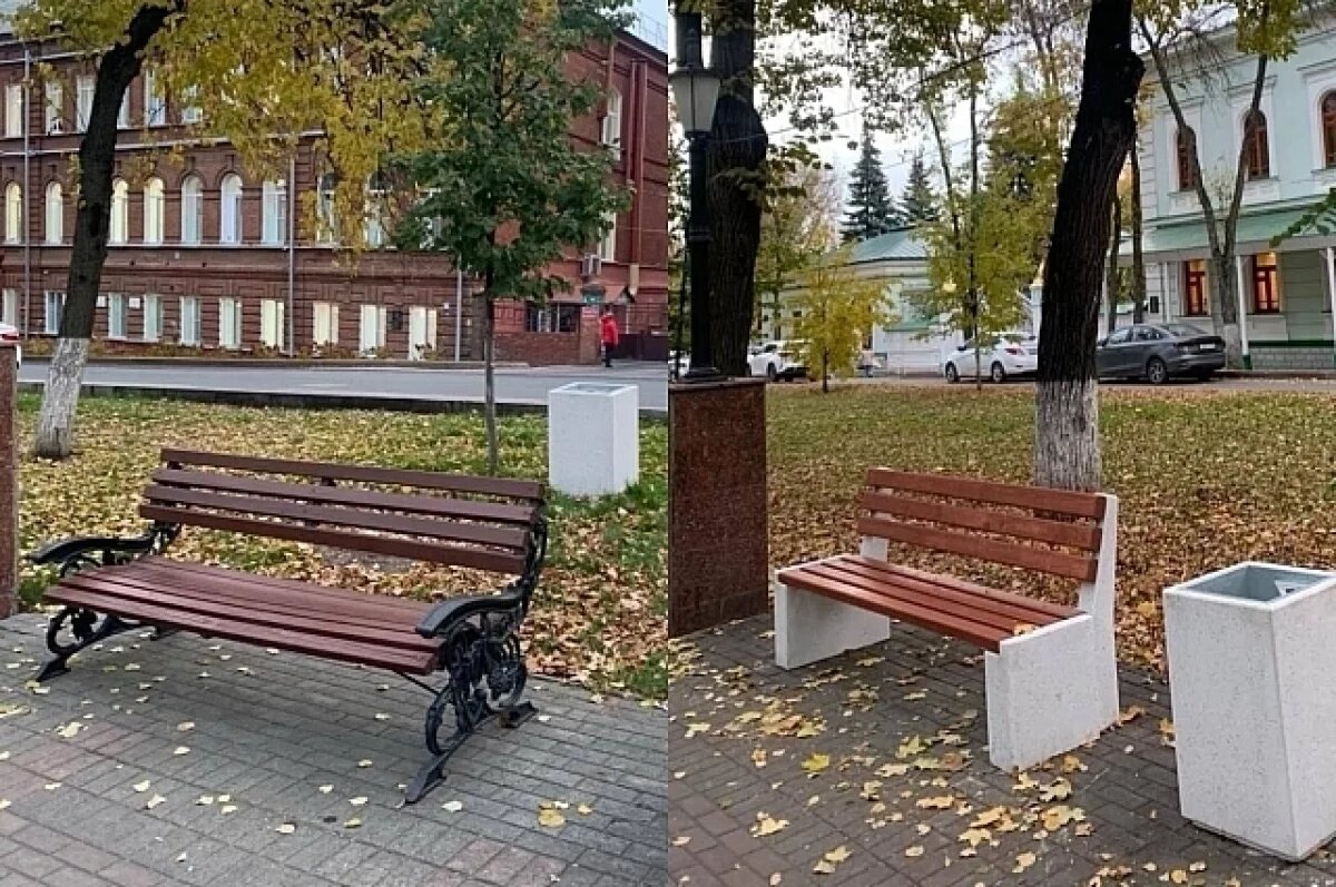    В Уфе на исторической аллее стилизованные скамейки заменили бетонными
