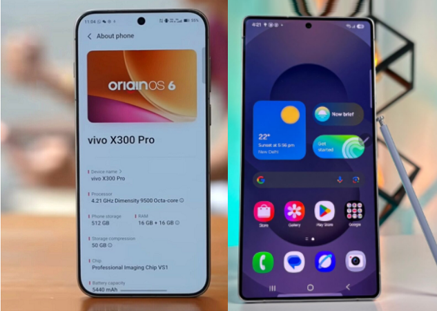 Vivo X300 Pro слева и Samsung S25 Ultra справа