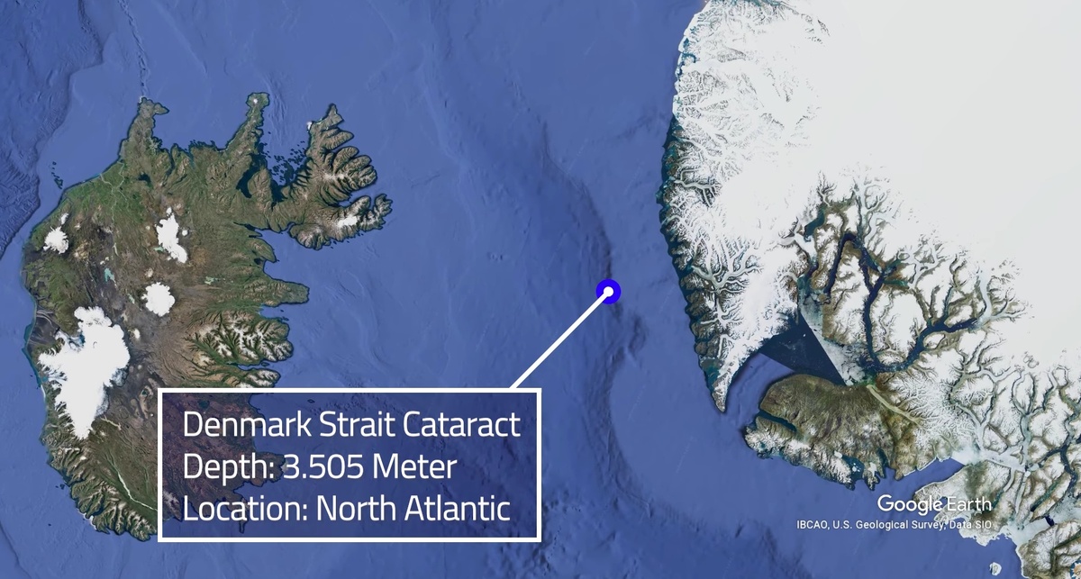    Водопад Датского пролива на картах Google