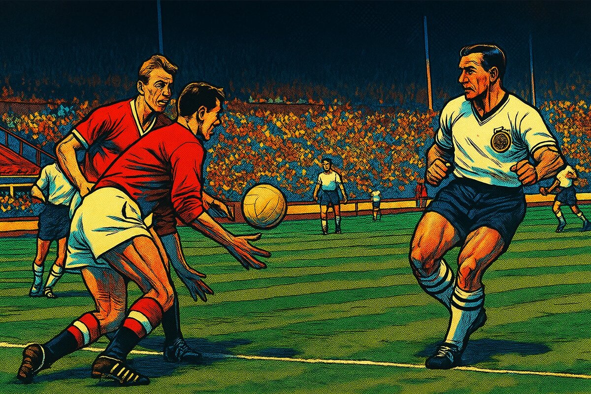 Гарри Грегг отбивает удар центрального нападающего «Болтона» Нэта Лофтхауса в финале Кубка Англии 1958 года