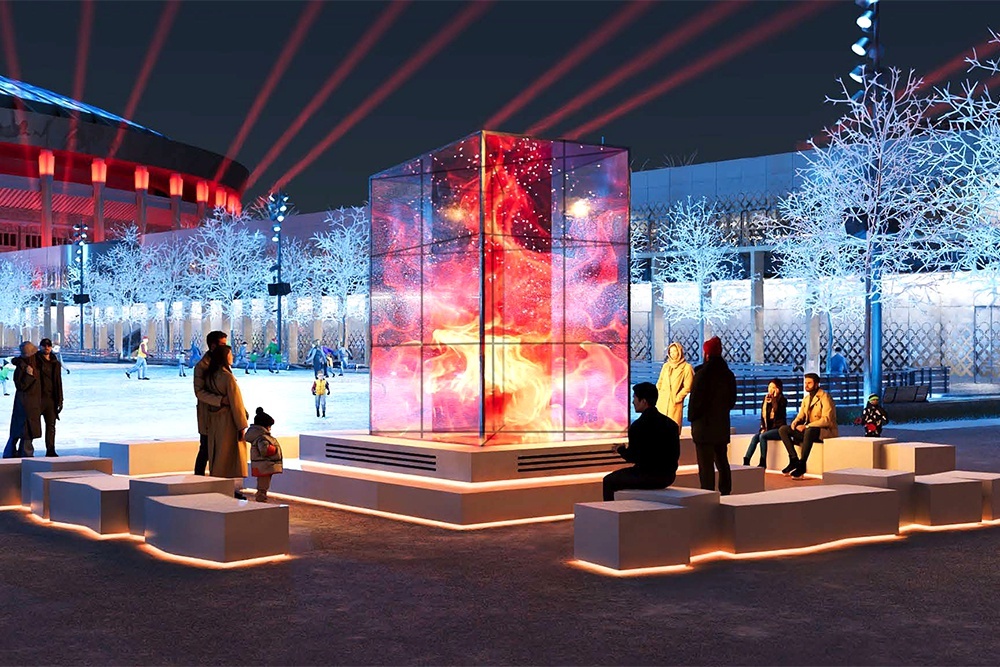    Каток в "Лужниках" украсит яркая подсветка и современная инсталляция "Куб энергии". / Комплекс городского хозяйства Москвы