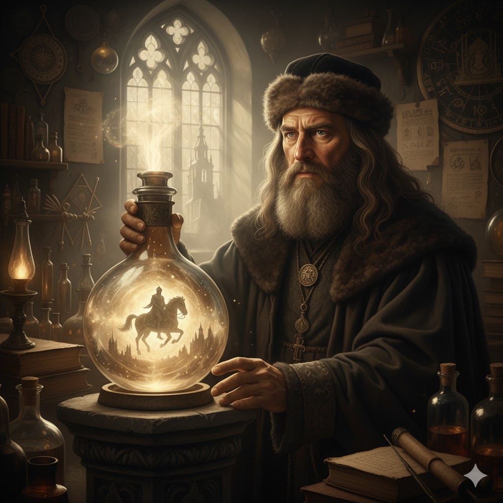 Иллюстрация "Алхимик и провидец" создана сетью Джемини