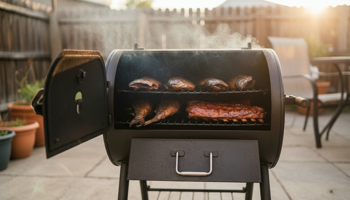    Коптильня-бочка на заднем дворе