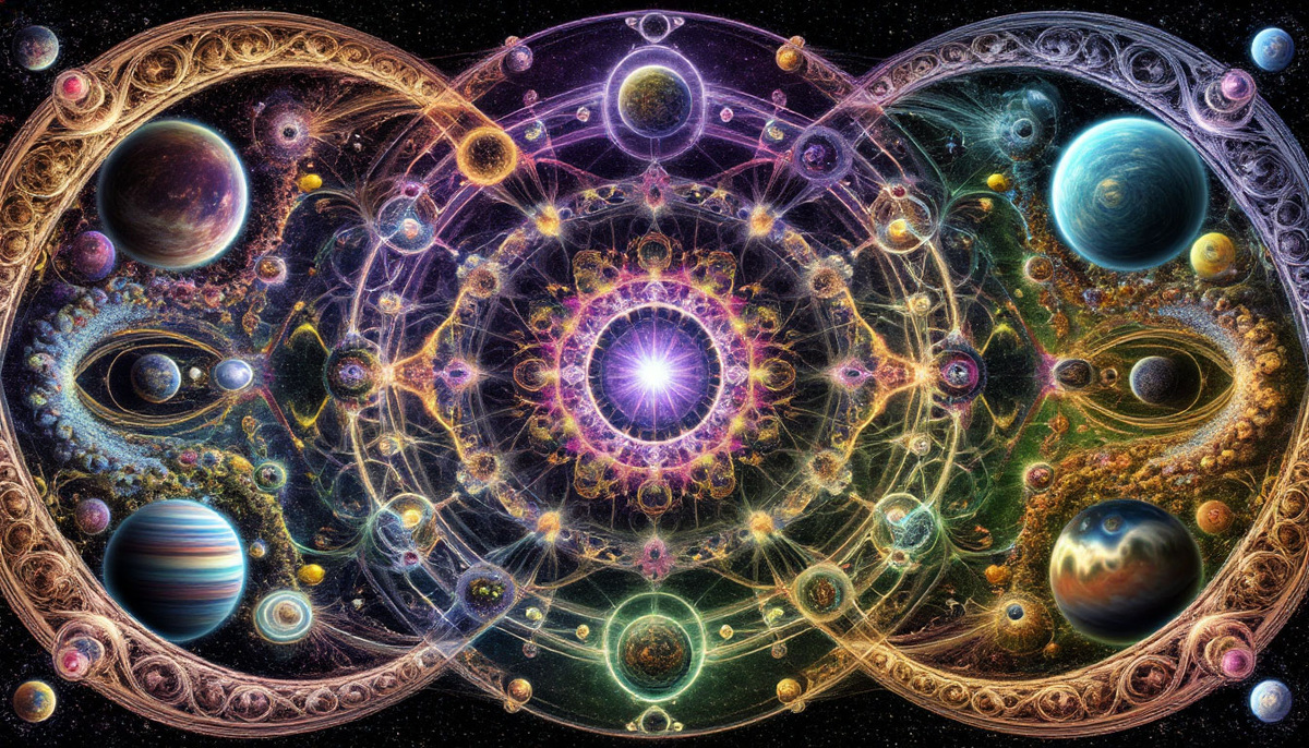 Математические уравнения обретают форму, квантовые вероятности ветвятся фрактальными садами, а из вакуума возникают целые миры, ожидающие пробуждения сознанием.