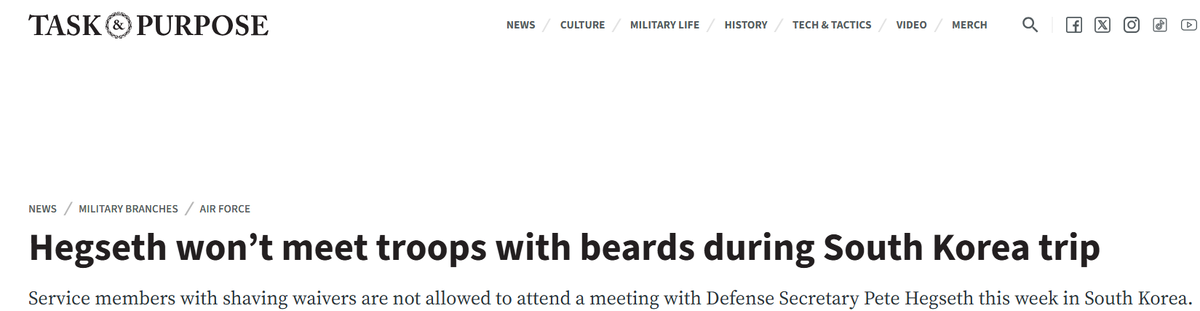 Хегсет не будет встречаться с военнослужащими с бородами во время поездки в Южную Корею
Военнослужащим, имеющим разрешение на бритье, не разрешено присутствовать на встрече с министром обороны Питом Хегсетом на этой неделе в Южной Корее