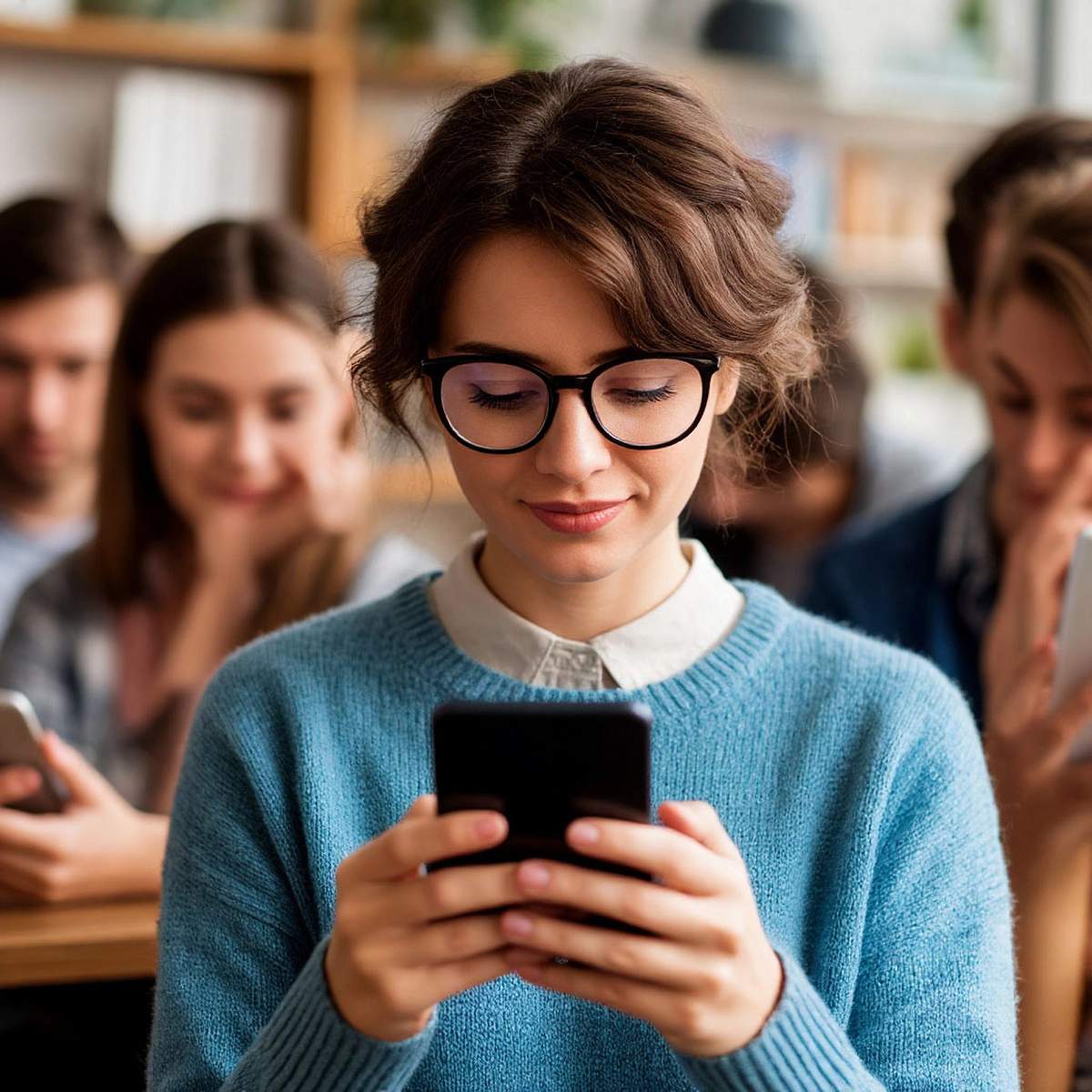 Девушка с телефоном в руках.