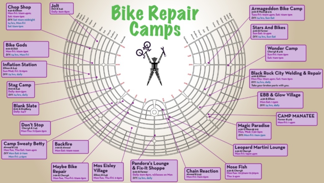 Карта лагерей, где можно починить велосипед