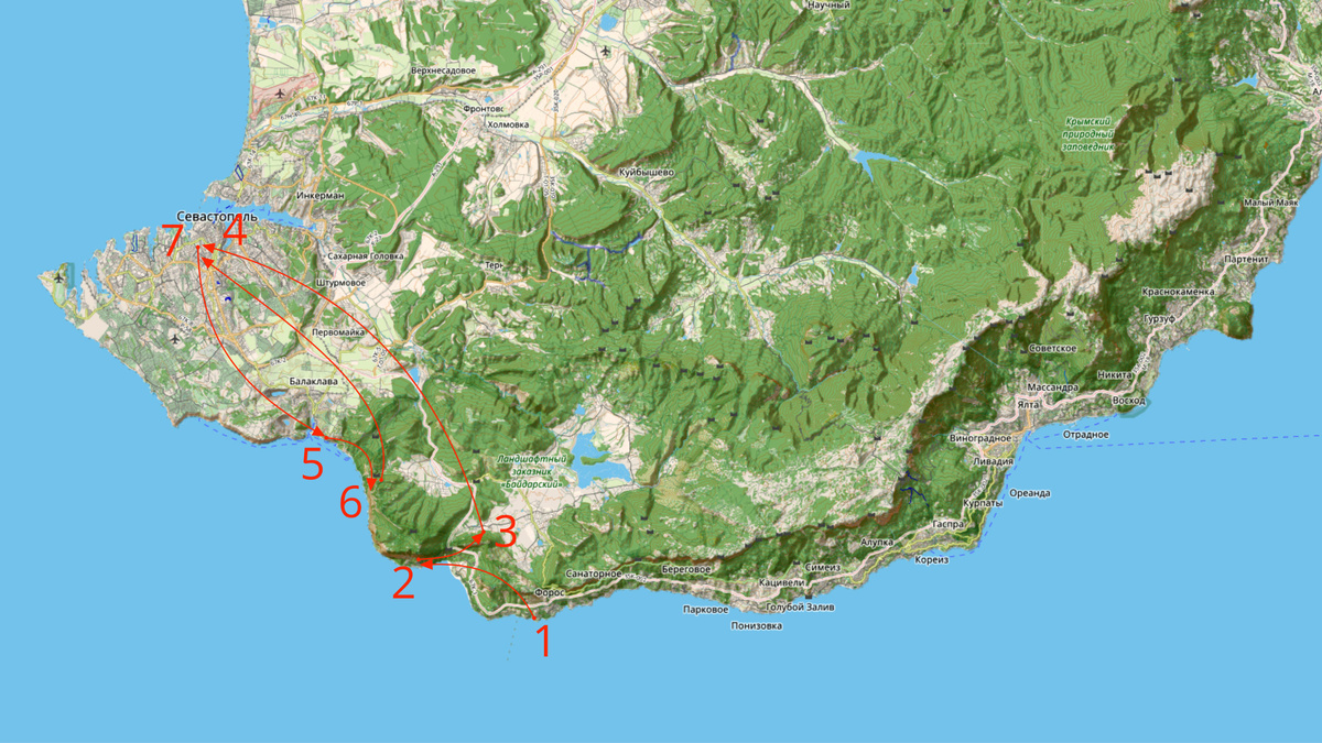 Примерная схема наших перемещений по Крыму