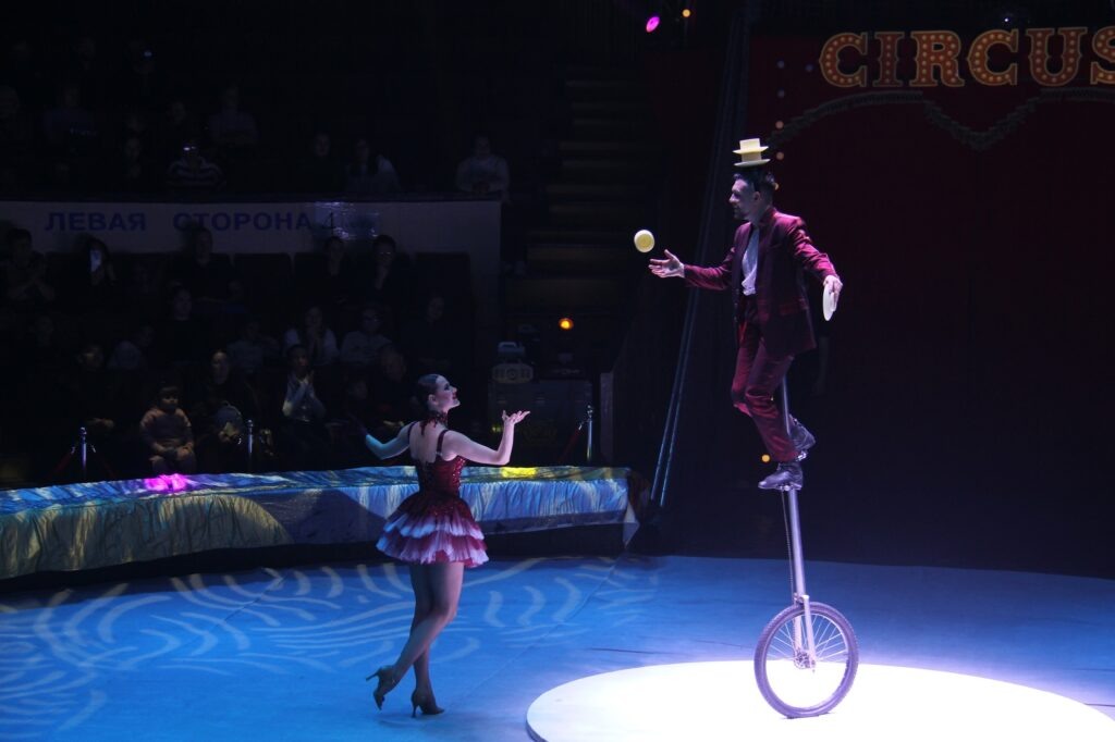 Ян Польди выполняет эквилибр на моноцикле /Фото: Росгосцирк