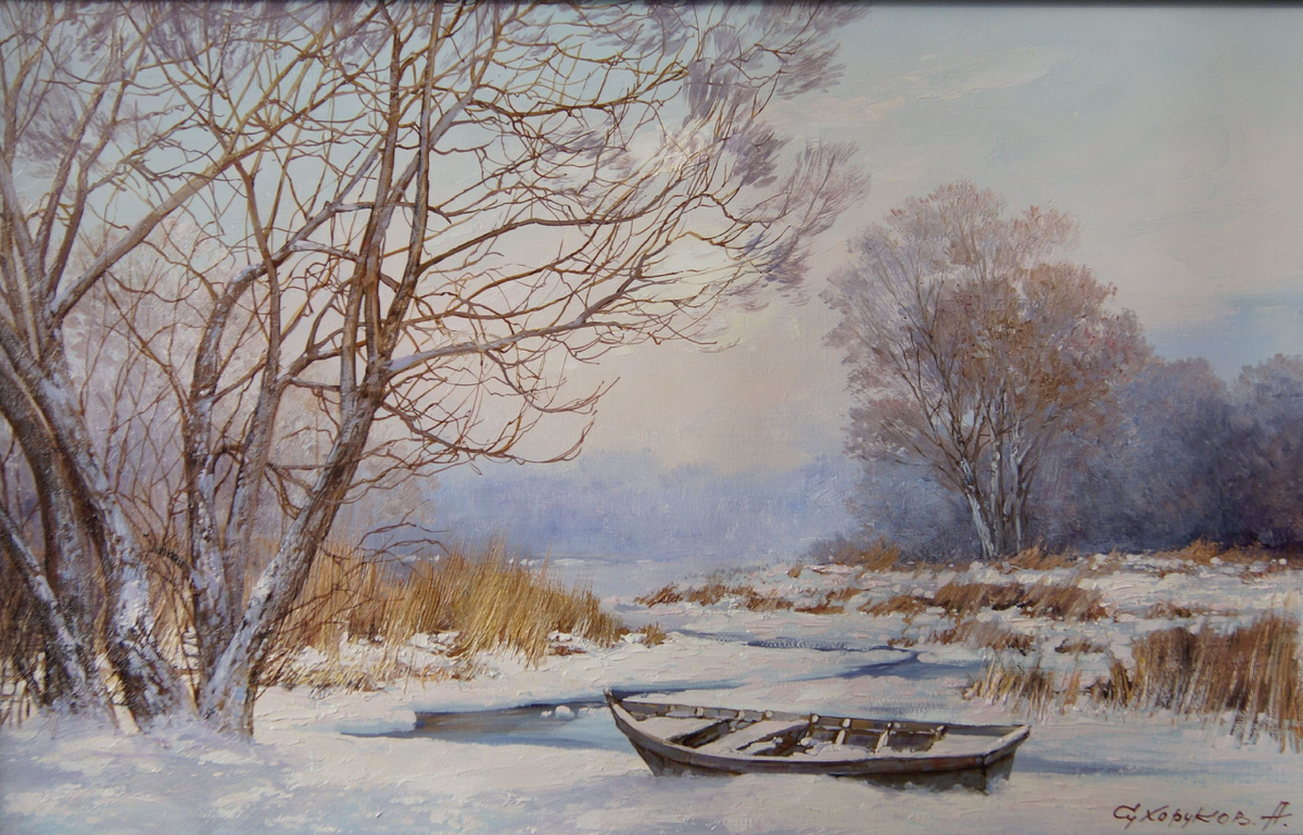 Зимний день на Дону,  этюд Сухорукова А. В., написанный в 2014 году. 