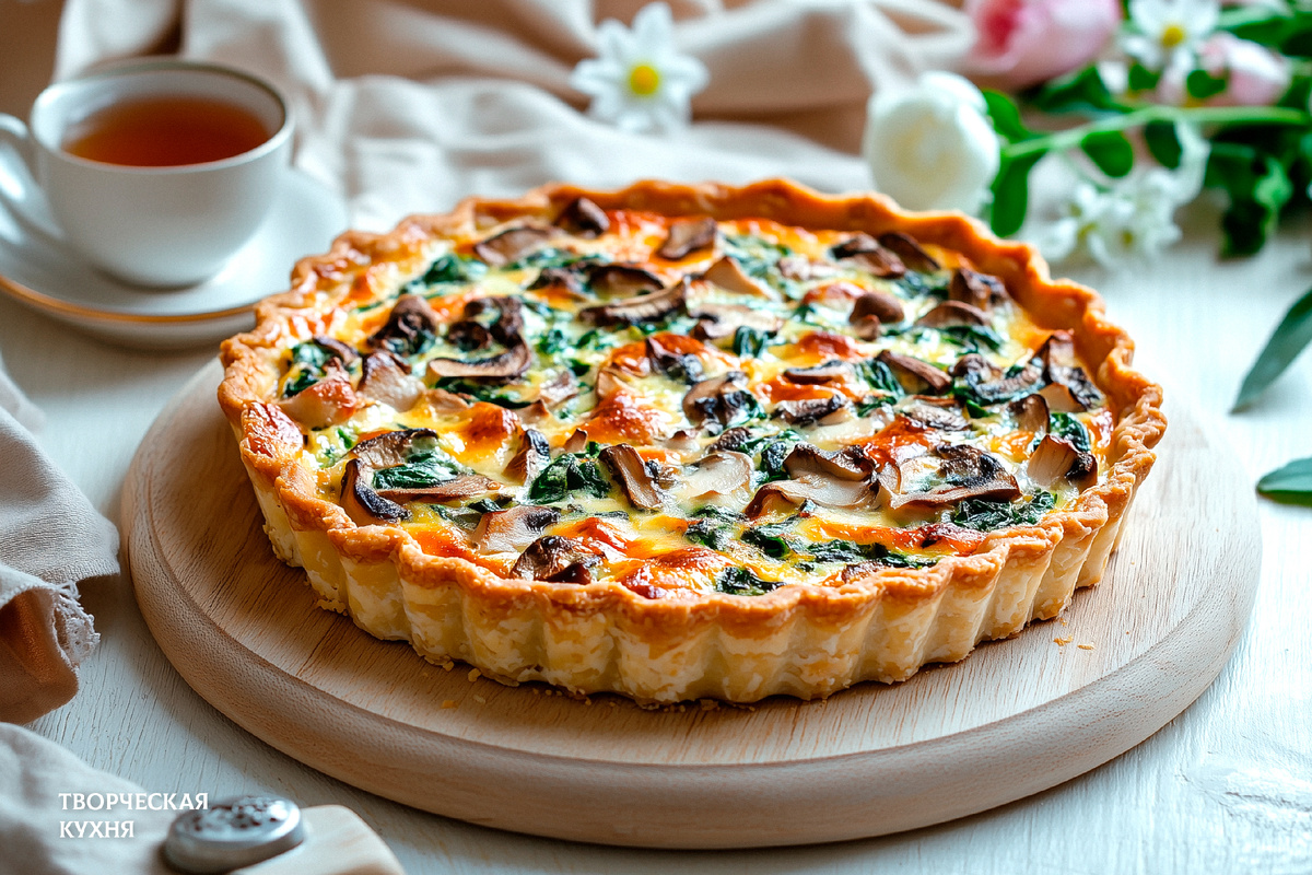 Киш лорен с курицей и грибами