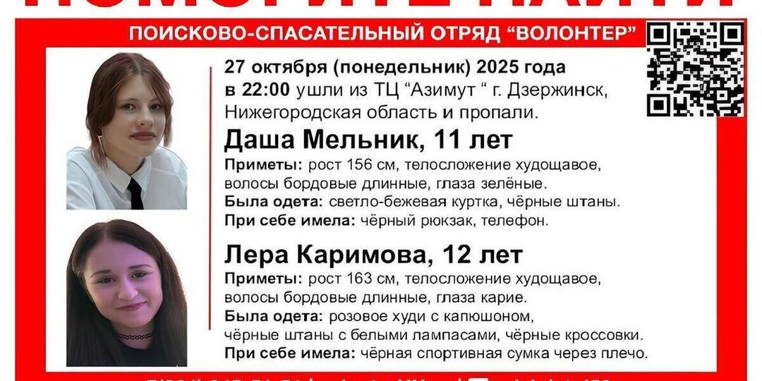 Двух девочек 11 и 12 лет ищут в Нижегородской области