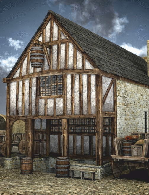Иллюстрация "практичного" фахверка на стойках для организации хозяйственной деятельности и жилья в одном строении (фото из открытых источников)
