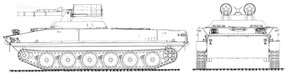 Чертёж-схема первоначального варианта амфибии-ракетоносца. Изображение в свободном доступе.