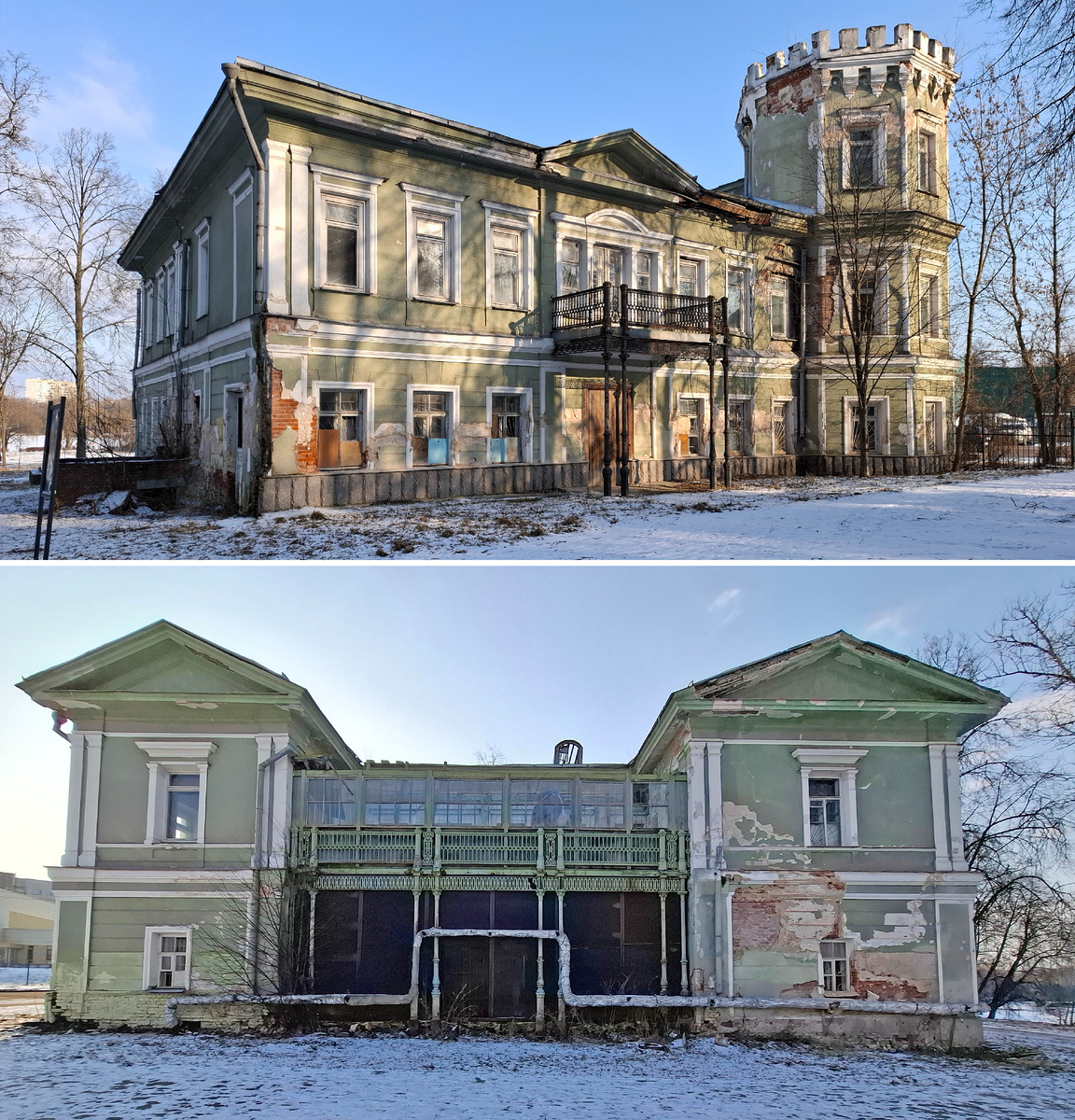 «Белый дом». Вид с парадной стороны и со двора (на втором этаже предположительно располагался зимний сад). Фото автора.