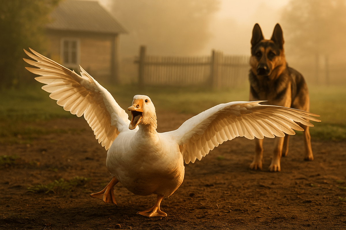    Собака — охранная система с интеллектом и кнопкой «отмена», гусь — тревожная сигнализация, сработавшая при малейшем движении.