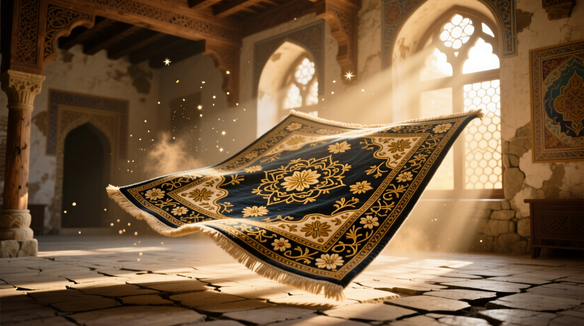 Там, где солнечные лучи встречаются с древними узорами, рождается чудо — ковер, способный парить.