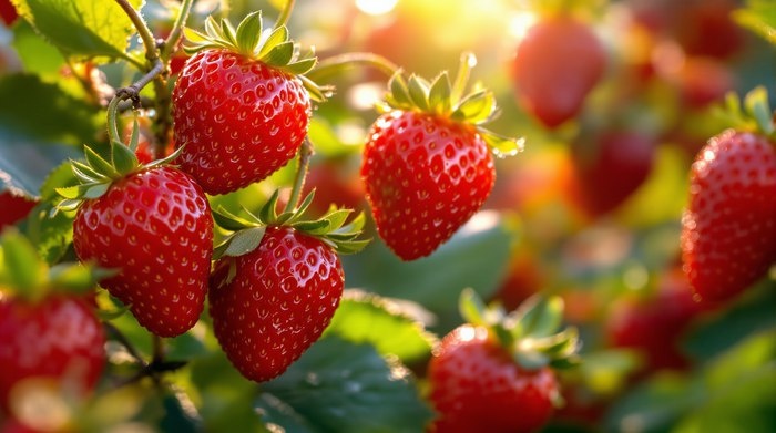 Клубника. К сожалению, сгенерировано ИИ, а не моими усилиями на огороде :)