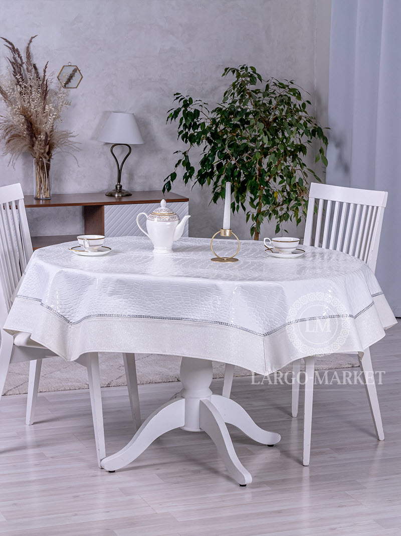 Скатерть из экокожи Кайман белый (кант белый)