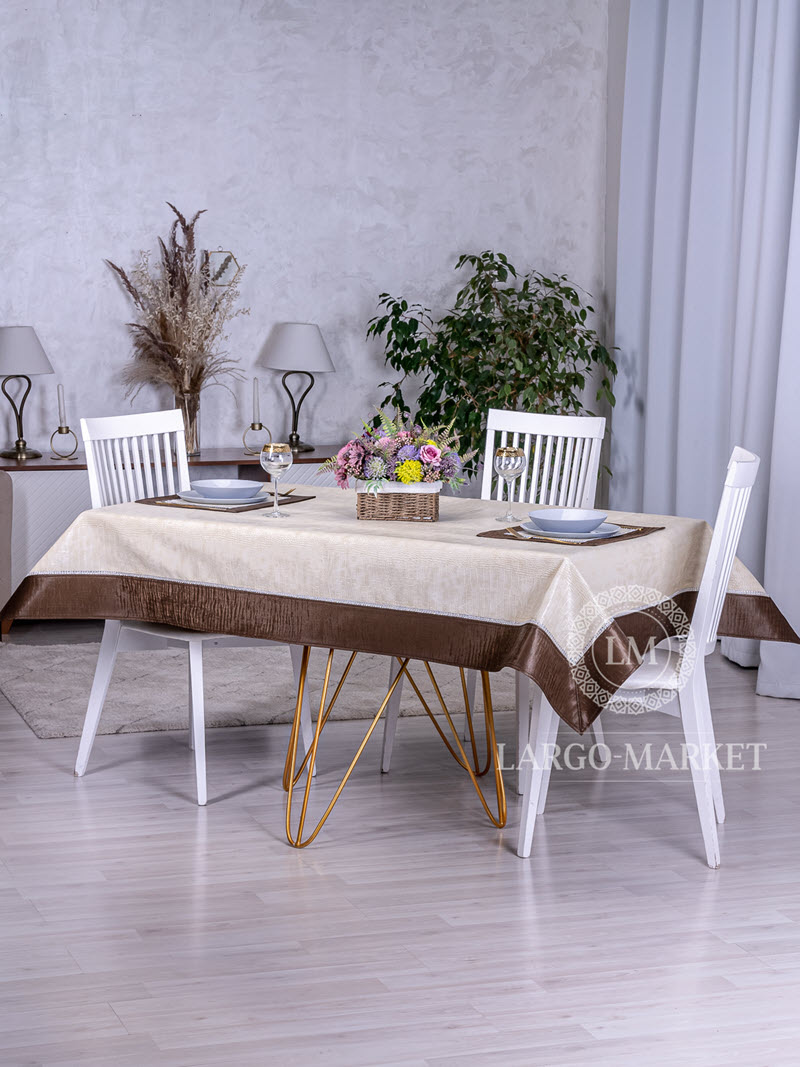 Скатерть из экокожи Крокодил бежевый (кант коричневый)