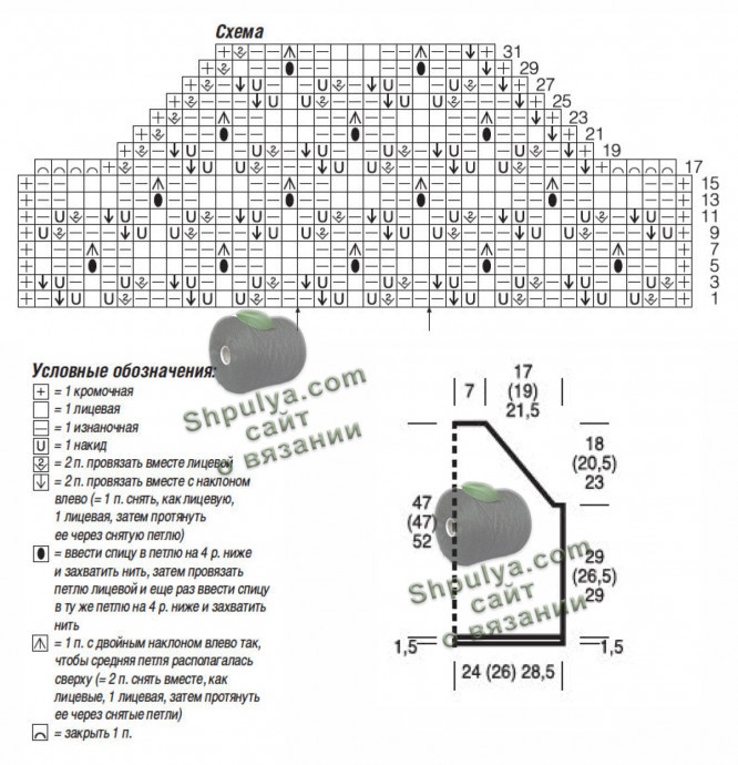 Схема вязания ажурного топа и выкройка