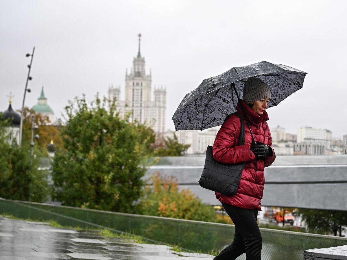    Женщина во время дождя в парке Зарядье в Москве© РИА Новости / Сергей Бобылев