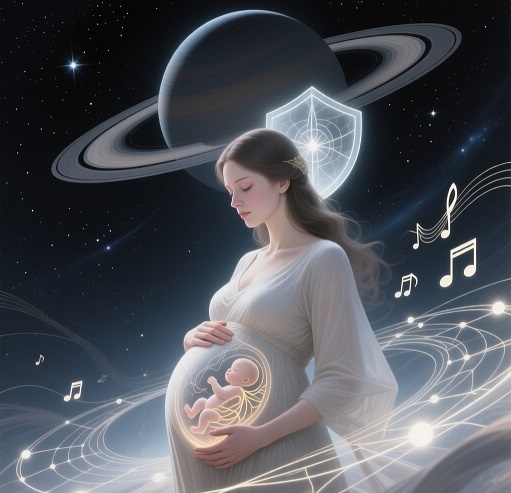 Седьмой месяц приносит тишину и сосредоточенность, как дыхание древнего стража. Сатурн открывает женщине путь внутрь себя, учит терпению, стойкости и вниманию к каждому звуку и движению будущего ребёнка. Это время подготовки к великой встрече с жизнью, когда всё лишнее отступает, и остаётся только суть.