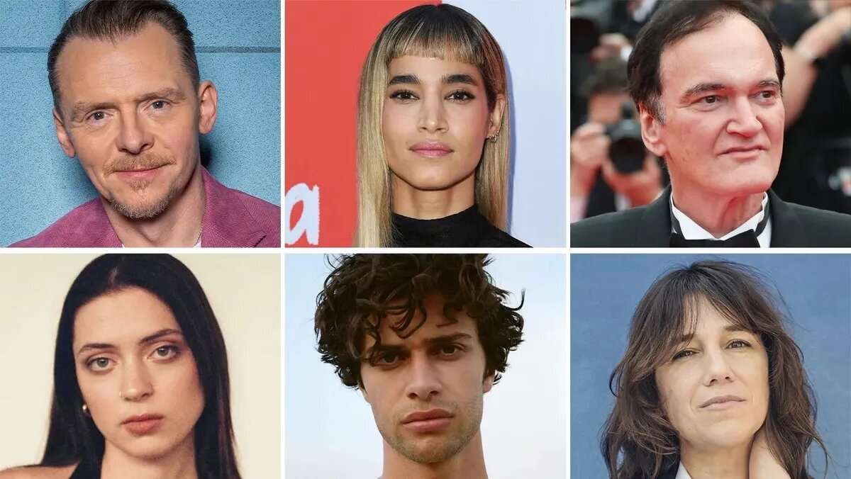 Актерский состав фильма «Only what we carry» (слева направо): Саймон Пегг, София Бутелла, Квентин Тарантино, Лиззи Макэлпайн, Лиам Хеллманн, Шарлотта Генсбур. Фото: Киноафиша