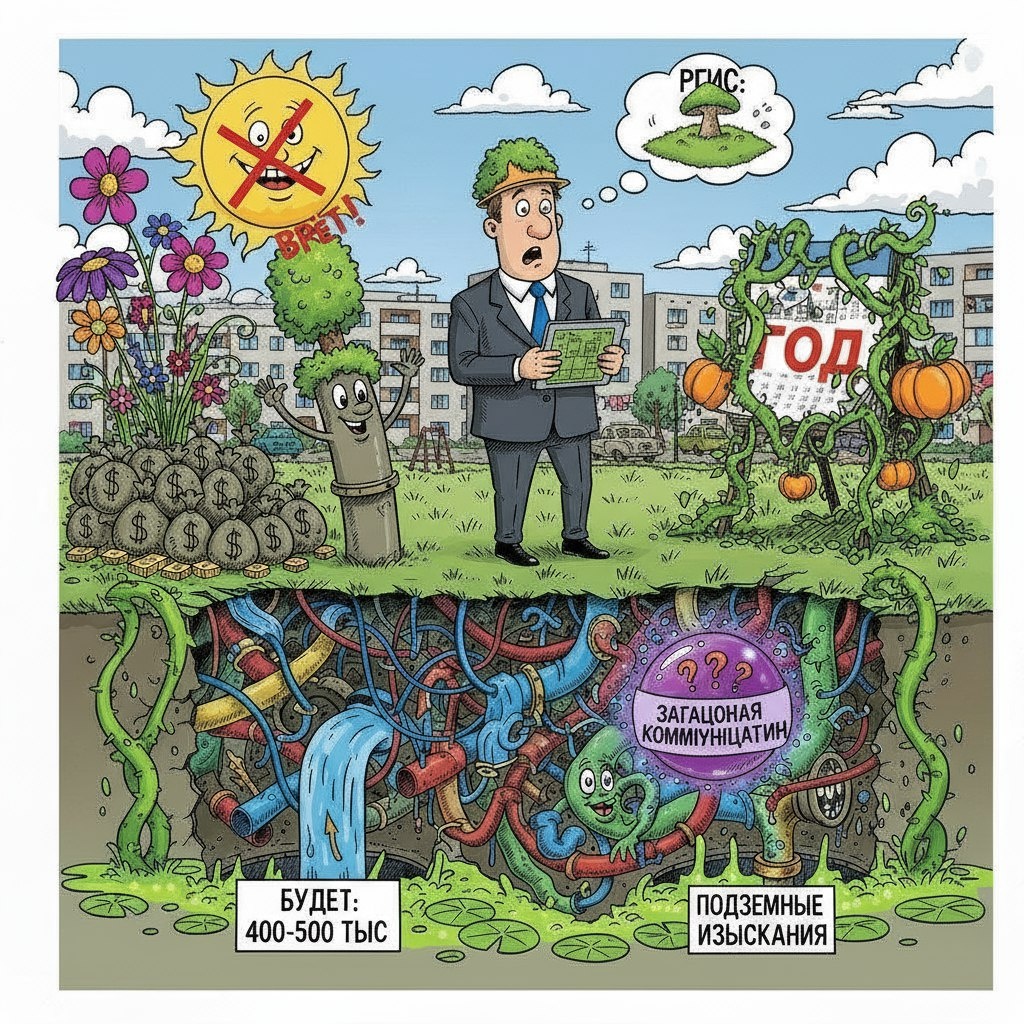 Кругозор Проектировщика: когда заказчик говорит что ПОП (парк общего пользования) должен быть красивым, но забывает упомянуть про загадочную коммунальчатину под ним