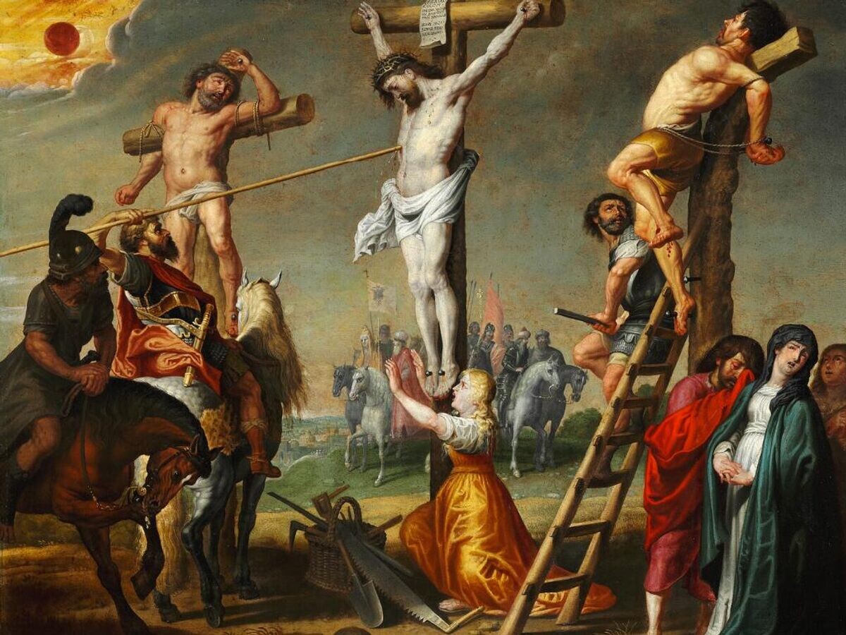    Репродукция картины Жерара де ла Валле "Сотник Лонгин пронзает Христа копьем"© Public domain